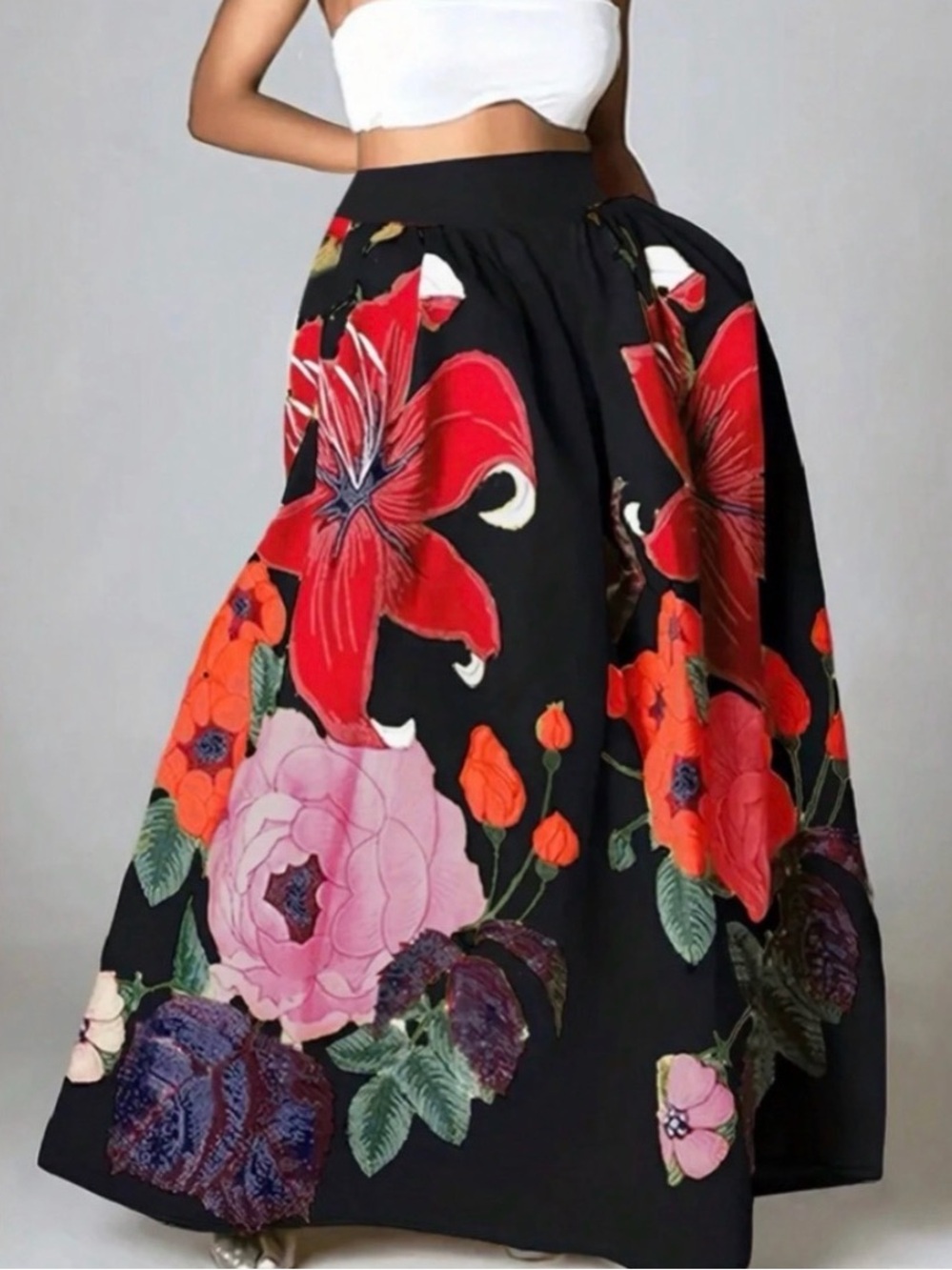 Boho Floral Print Women's Skirt Black
